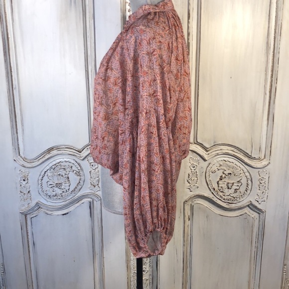 Kourt Fully Lined Soft Colors Full Gathered Peasant Sleeves Blouson Button Down - Picture 6 of 12